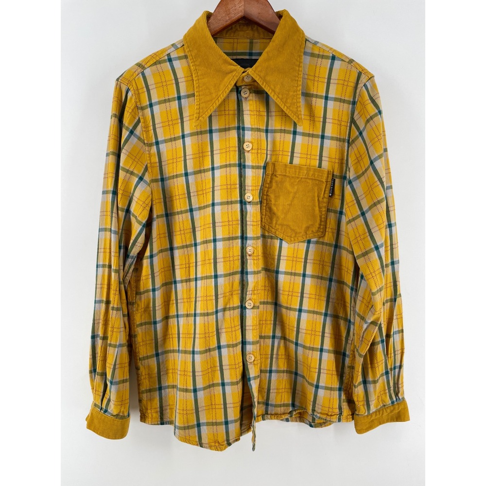 Fried Rice NY Plaid Button Front Shirt Mens Large Yellow Corduroy Urban Designer